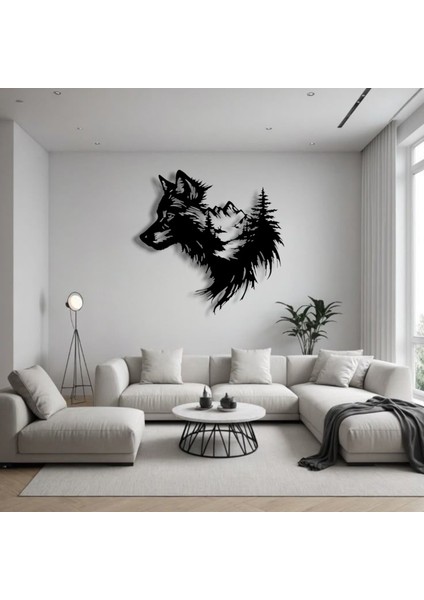 Kurt Silüetli Doğa Temalı Metal Duvar Dekoru – Güç ve Özgürlüğün Sembolü