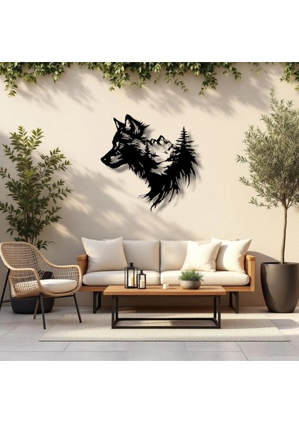 Kurt Silüetli Doğa Temalı Metal Duvar Dekoru – Güç ve Özgürlüğün Sembolü