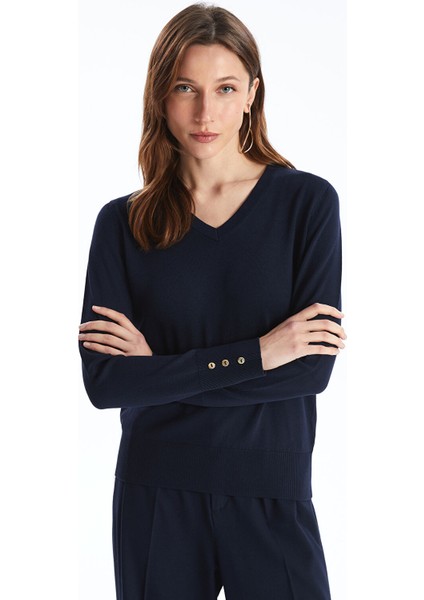 Yeni Sezon V Yaka Düz Uzun Kollu Kadın Triko Kazak fiyatları