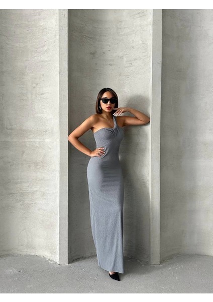 Lvsqvr Tek Omuz Pliseli Elbise Gri (Beden: M) fırsatları