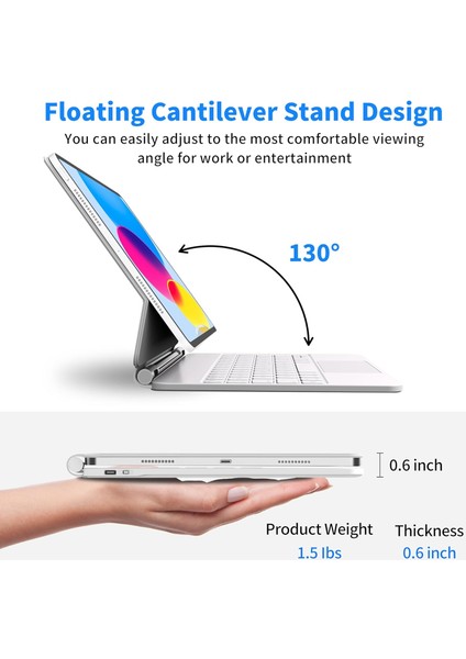 Apple Ipad 11.nesil A16 2025/ 10. Nesil 10.9 Inç Magic Klavye Keyboard Touchpad Akıllı Işıklı Q Klavyeli Kılıf Manyetik modelleri