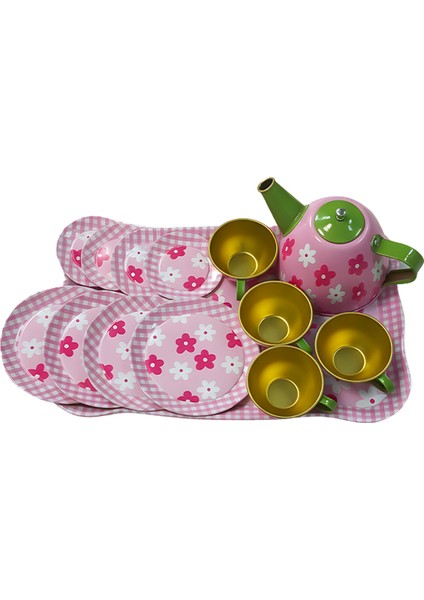 Metal Çay Seti Pembe Çiçek Desen 620 C6 fırsatları