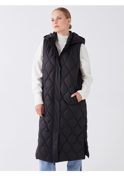 Yeni Sezon Kapüşonlu Kendinden Desenli Kadın Şişme Yelek