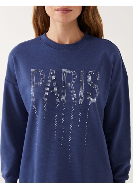 Yeni Sezon Bisiklet Yaka Parlak Taşlı Kadın Sweatshirt Tunik modelleri