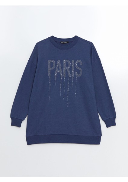 Yeni Sezon Bisiklet Yaka Parlak Taşlı Kadın Sweatshirt Tunik indirimleri