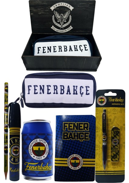 Fenerbahçe Orjinal Lisanslı Lacivert Kutu Kalemtraş Ahşap Kutulu 6'lı Kırtasiye Seti