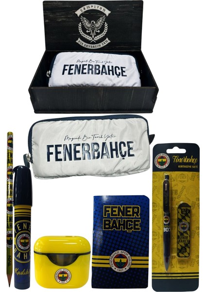 Fenerbahçe Orjinal Lisanslı Sarı Air Kalemtraş Ahşap Kutulu 6'lı Kırtasiye Seti