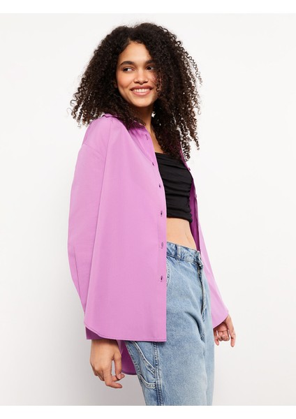 Yeni Sezon Önden Düğme Kapamalı Düz Uzun Kollu Poplin Kadın Gömlek fiyatları
