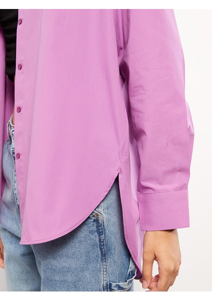 Yeni Sezon Önden Düğme Kapamalı Düz Uzun Kollu Poplin Kadın Gömlek fırsatları