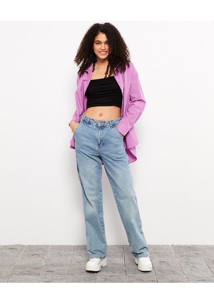 Yeni Sezon Önden Düğme Kapamalı Düz Uzun Kollu Poplin Kadın Gömlek modelleri