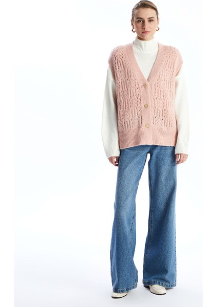 Yeni Sezon V Yaka Kendinden Desenli Kadın Triko Yelek fiyatları