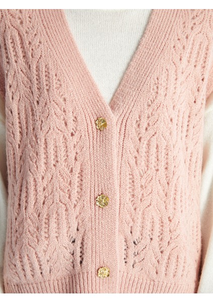 Yeni Sezon V Yaka Kendinden Desenli Kadın Triko Yelek modelleri