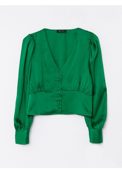 Yeni Sezon V Yaka Düz Uzun Kollu Saten Kadın Bluz indirimleri