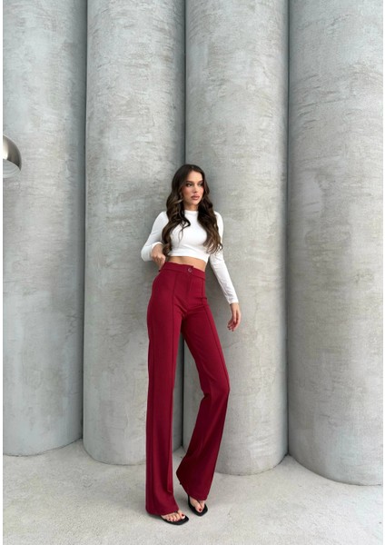 Lvsqvr Önü Cumalı Ithal Krep Pantolon Bordo (Beden: M) fırsatları