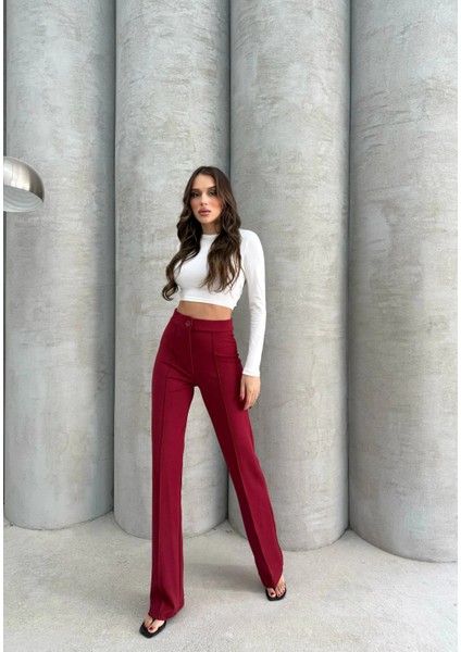 Lvsqvr Önü Cumalı Ithal Krep Pantolon Bordo (Beden: M) indirimleri