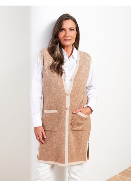 Yeni Sezon V Yaka Desenli Kadın Triko Yelek fiyatları