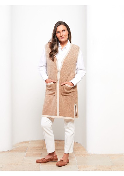 Yeni Sezon V Yaka Desenli Kadın Triko Yelek modelleri