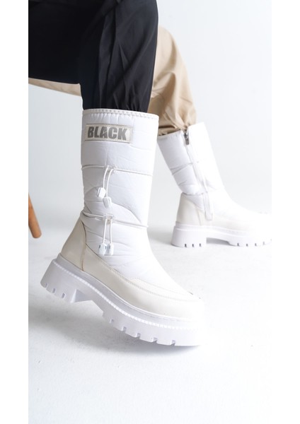 Paraşüt Kumaşlı Fermuarlı Kaymaz Taban Su Geçirmez Rugan Kadın Uzun Kar Botu Bootie