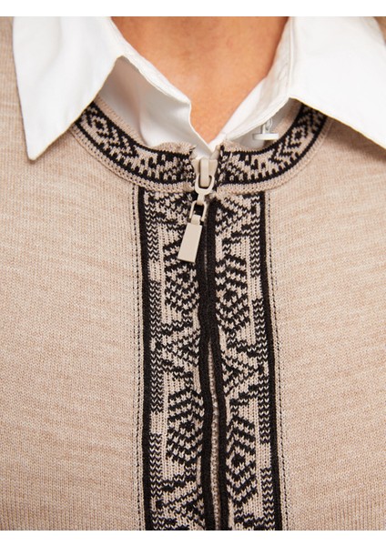 Yeni Sezon Bisiklet Yaka Desenli Kadın Triko Yelek fırsatları