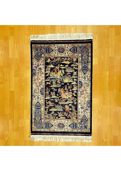 Şehname Motifli 80 x 120 cm Ipek Halı Siyah