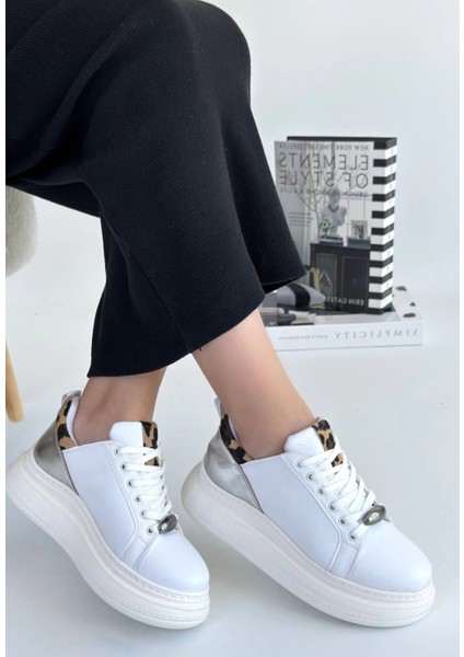 Lvsqvr Gasta Beyaz Cilt Gümüş Detaylı Bağcıklı Spor Ayakkabı (Numara: 40) fiyatları