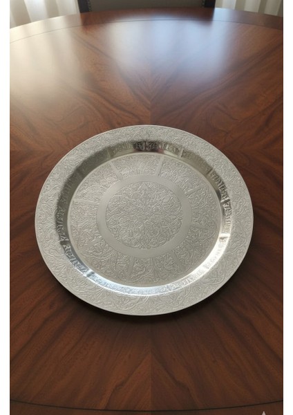 26 cm Otantik Desenli Krom Çelik Meze ve Servis Tabağı