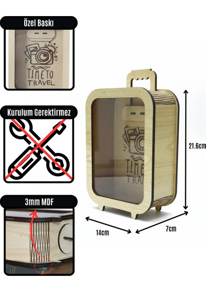 Parabox - 20.000TL Kumbara - Ahşap Para Biriktirme Hedef Kutusu - Time To Travel