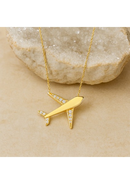 14 Ayar Altın Uçak Kolye