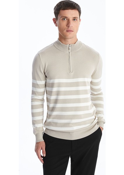 Yeni Sezon Dik Yaka Uzun Kollu Çizgili Erkek Triko Kazak