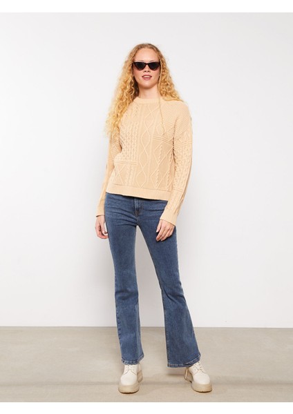 Yeni Sezon Bisiklet Yaka Kendinden Desenli Uzun Kollu Kadın Triko Kazak modelleri