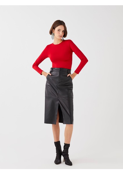 Yeni Sezon Dar Fit Düz Deri Görünümlü Kadın Etek fiyatları