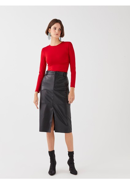 Yeni Sezon Dar Fit Düz Deri Görünümlü Kadın Etek fırsatları