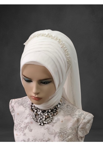 Duvağı Ful Işlemeli Incili Aksesuarlı Gelinbaşı Hazır Şal Hazır Duvak fiyatları