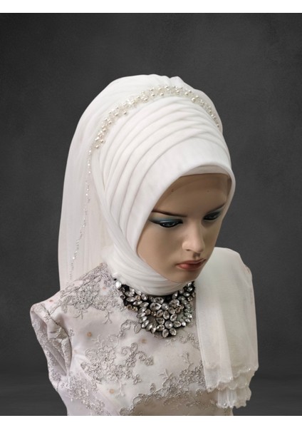 Duvağı Ful Işlemeli Incili Aksesuarlı Gelinbaşı Hazır Şal Hazır Duvak modelleri