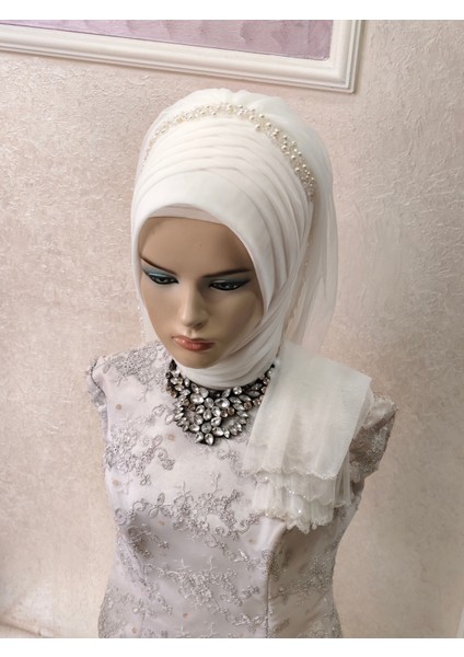 Duvağı Ful Işlemeli Incili Aksesuarlı Gelinbaşı Hazır Şal Hazır Duvak fırsatları