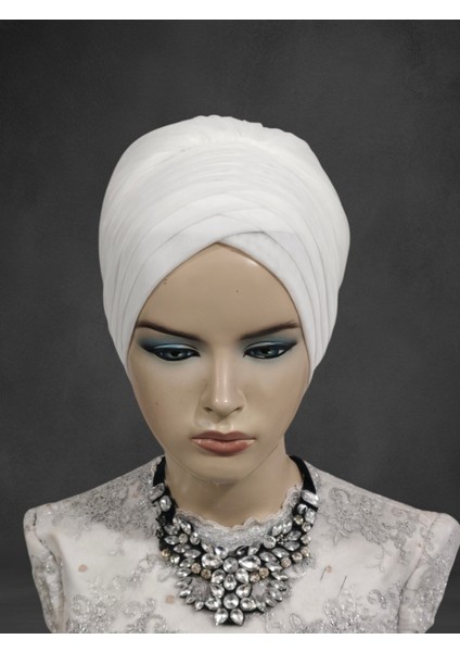 Işlemeli Kırık Beyaz Gelinbaşı Bone Hazır Duvak Hazır Şal Abiye Şal