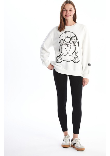 Yeni Sezon Bisiklet Yaka Lilo & Stitch Baskılı Kadın Kalın Sweatshirt fiyatları