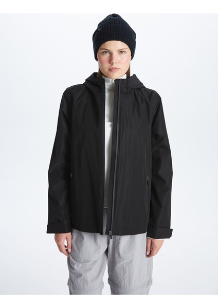 Yeni Sezon Kapüşonlu Reflektör Baskılı Uzun Kollu Kadın Yağmurluk