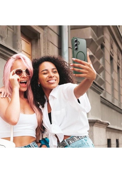 Samsung Galaxy S24 Fe Uyumlu Kamera Lens+Ekran Koruyucu Magsafe Şarj Destekli Iz Tutmaz Mat Kapak