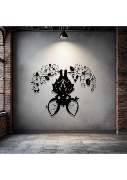 Metal Yarasa Duvar Tablosu – Sevimli Çiçekli Tasarım, Halloween Duvar Dekoru