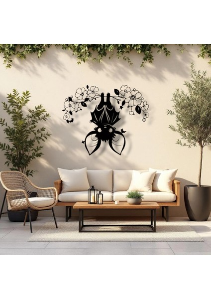 Metal Yarasa Duvar Tablosu – Sevimli Çiçekli Tasarım, Halloween Duvar Dekoru