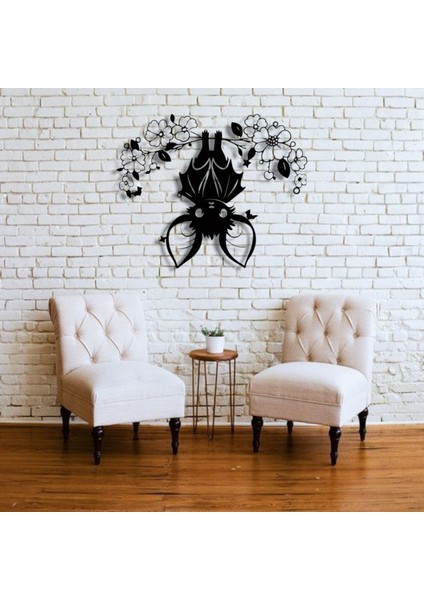 Metal Yarasa Duvar Tablosu – Sevimli Çiçekli Tasarım, Halloween Duvar Dekoru