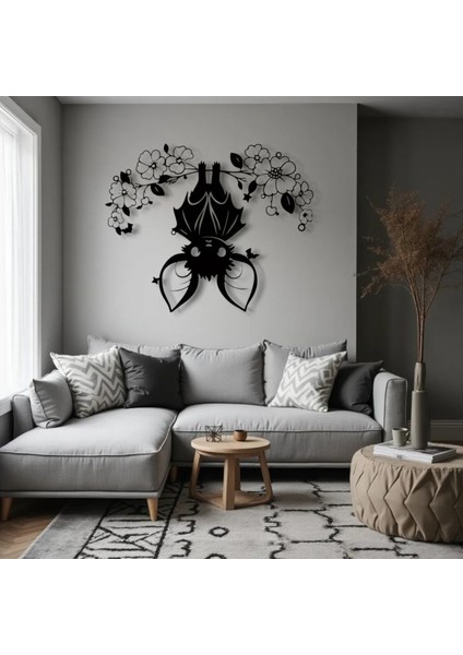 Metal Yarasa Duvar Tablosu – Sevimli Çiçekli Tasarım, Halloween Duvar Dekoru
