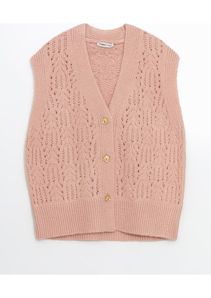 Yeni Sezon V Yaka Kendinden Desenli Kadın Triko Yelek indirimleri