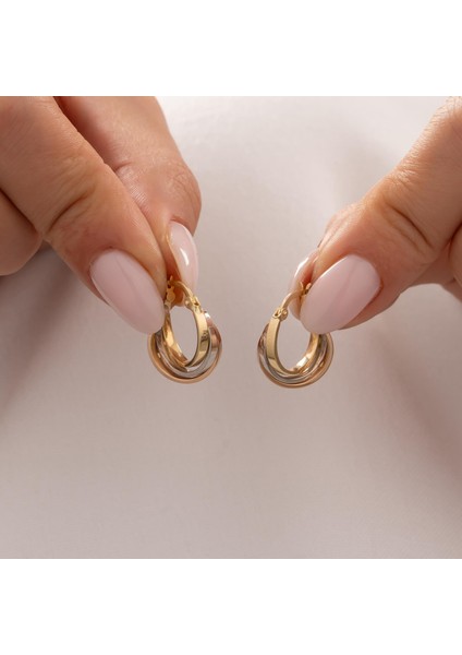 Üç Renkli Küpe 14 Ayar Altın