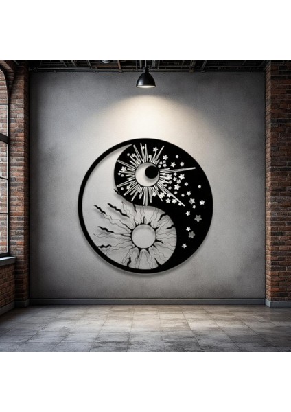 Güneş ve Ay Yin Yang Metal Tablo – 3D Gölgeli Denge Temalı Modern Duvar Dekoru