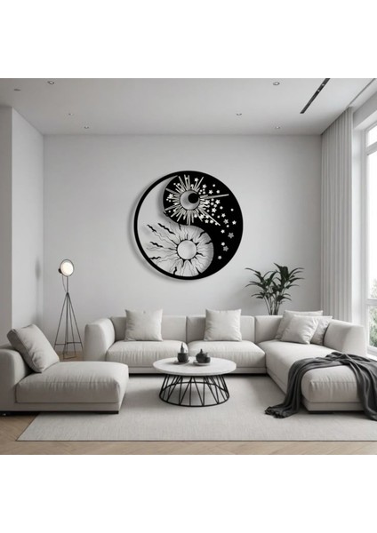 Güneş ve Ay Yin Yang Metal Tablo – 3D Gölgeli Denge Temalı Modern Duvar Dekoru fiyatları