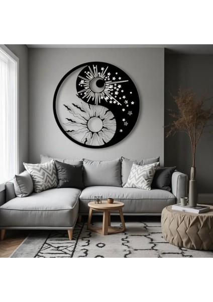 Güneş ve Ay Yin Yang Metal Tablo – 3D Gölgeli Denge Temalı Modern Duvar Dekoru modelleri