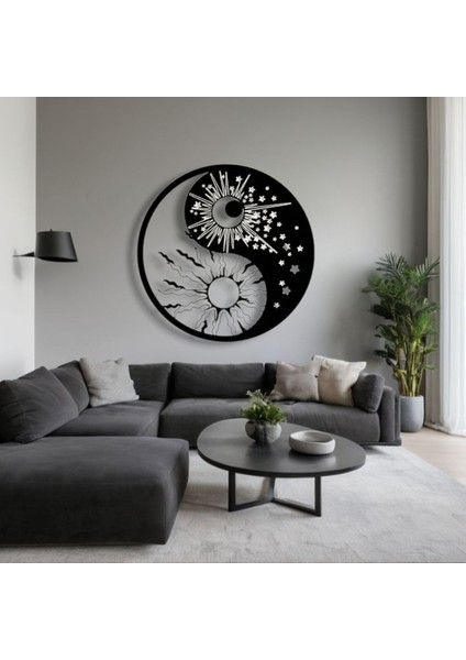 Güneş ve Ay Yin Yang Metal Tablo – 3D Gölgeli Denge Temalı Modern Duvar Dekoru fırsatları