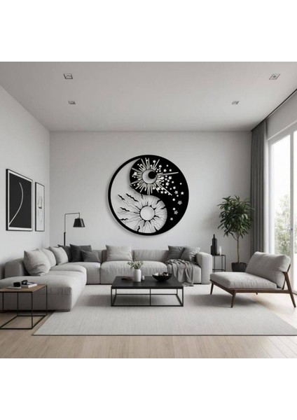 Güneş ve Ay Yin Yang Metal Tablo – 3D Gölgeli Denge Temalı Modern Duvar Dekoru indirimleri
